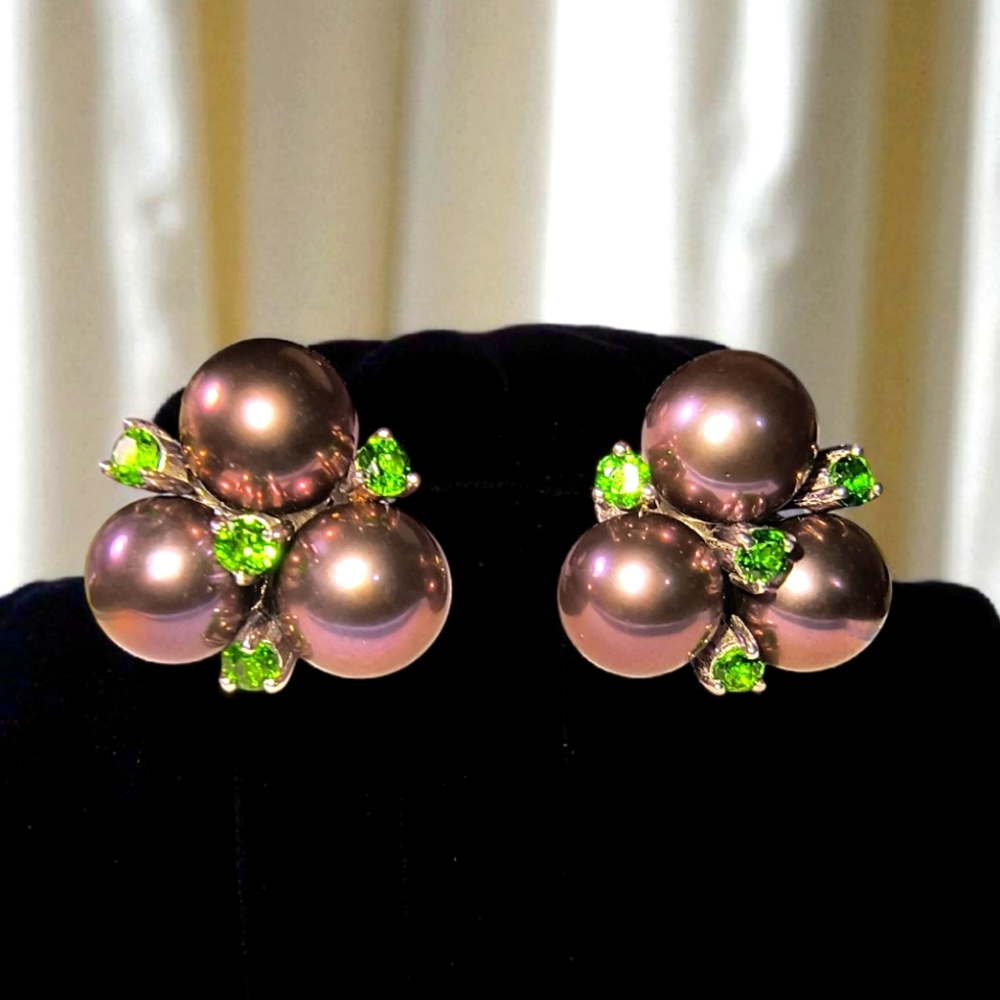 Dallas Prince Pearl & Chrome Diopside Earrings In Sterling Silver Brand New